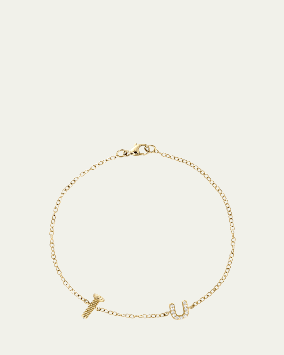 14K Yellow Gold Screw U Diamond Station Bracelet